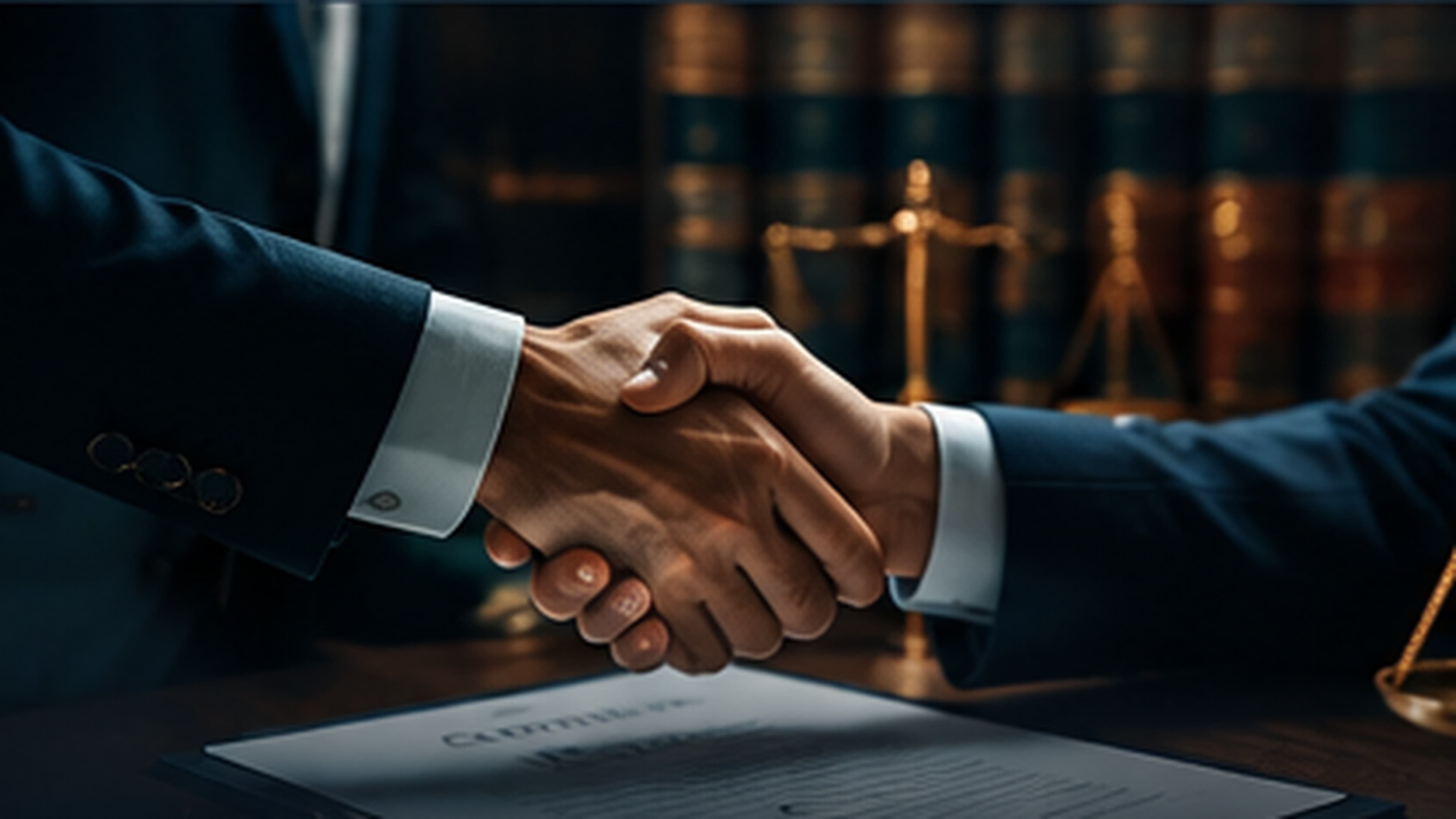 Two legal advisers completing a commercial agreement